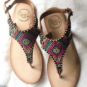 Leather Sandals with Wooden Beading